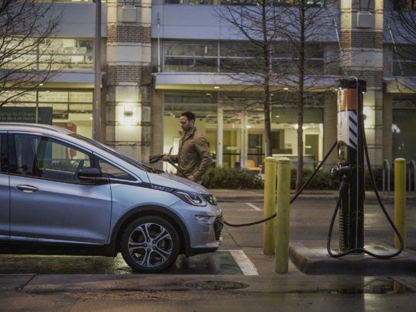 Electrc car charging in Austin, Texas.
