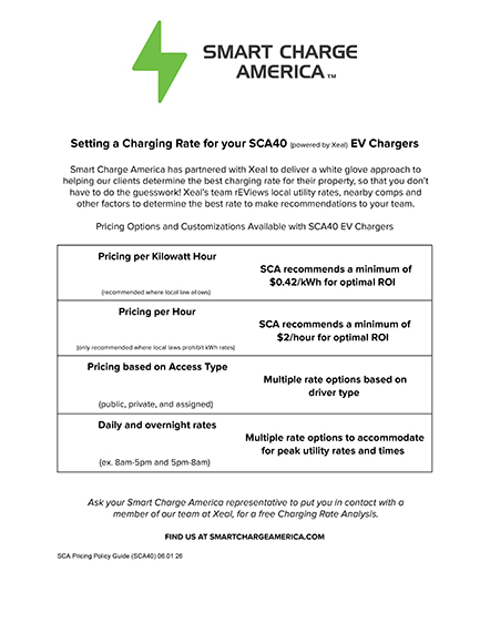 Smart Charge America pricing policy guide for SCA40 electric car charger