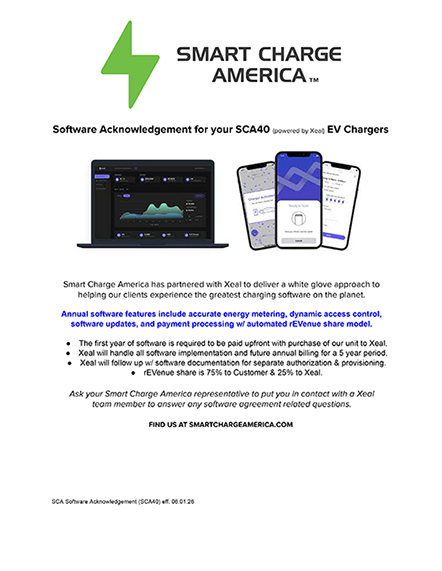 Smart Charge America software acknowledgement for SCA40 electric car charger